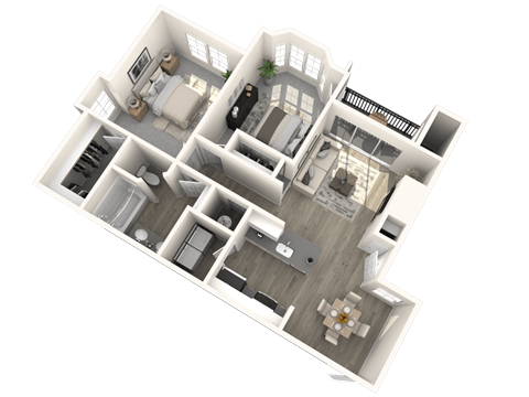 Floor plan for 2 beds, 1 bath, 881 sqft